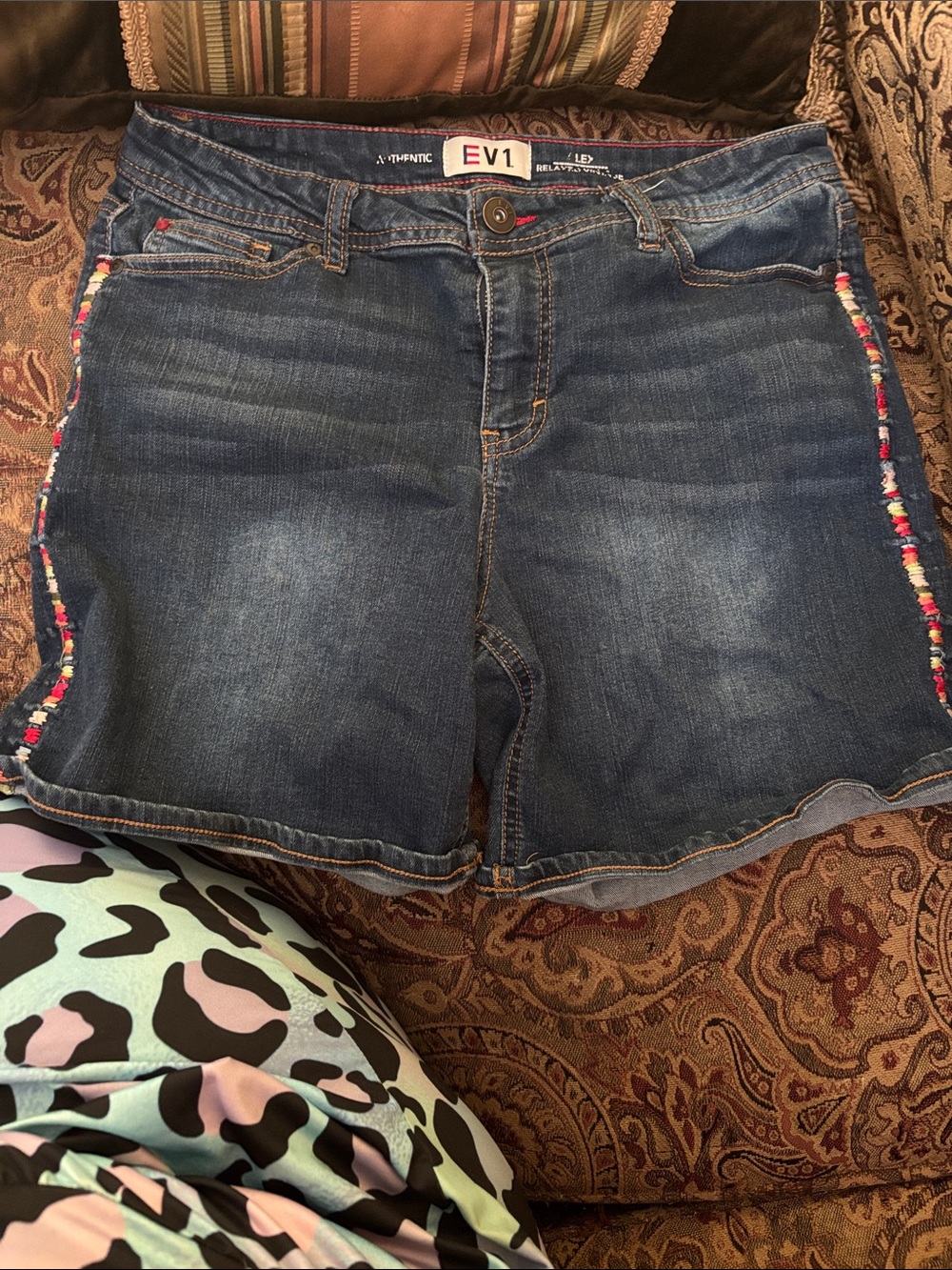 EV1 Women’s Dark Blue Denim Jean Shorts with Side Braid Trim